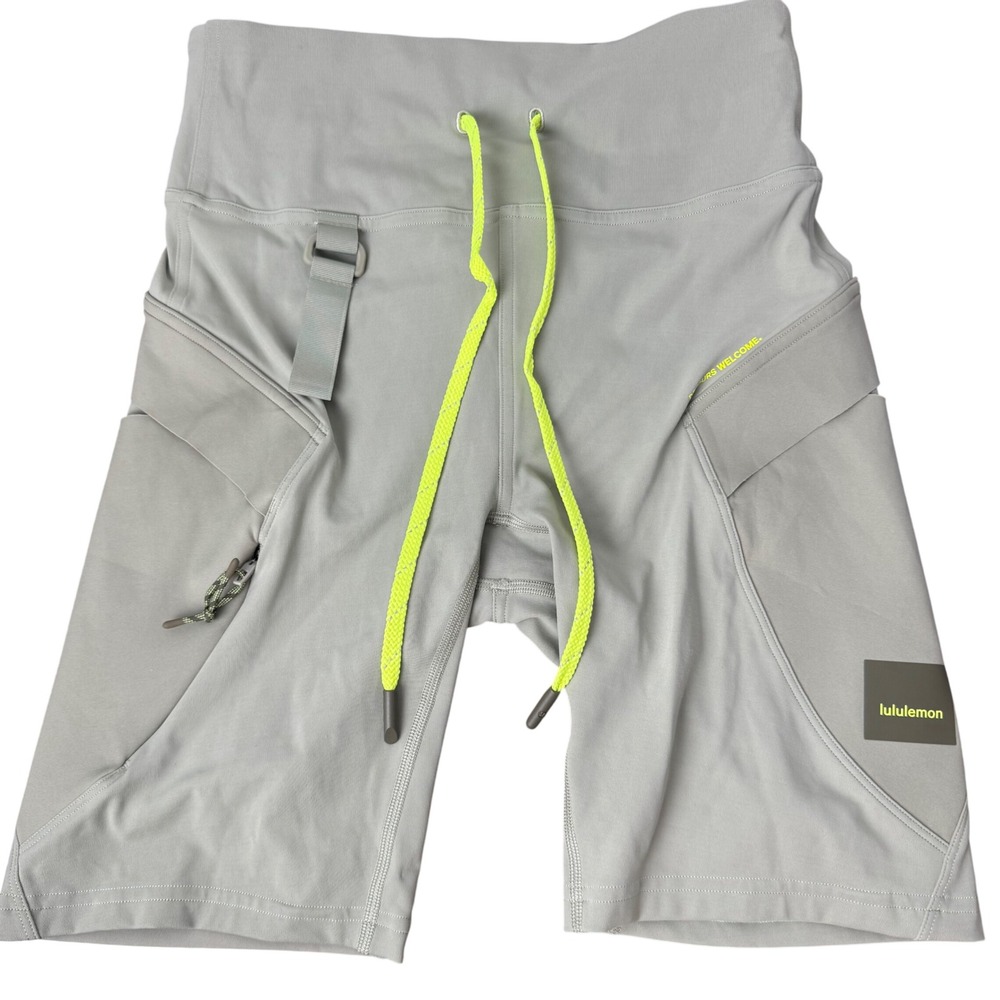 Lululemon Lab High Rise Utility Bike Shorts Sage Green Neon Yellow Women Size 6